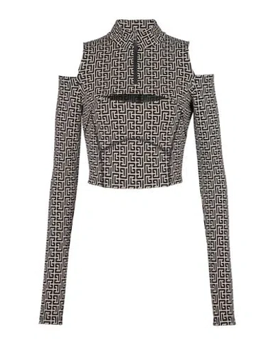 Balmain Cutout Cotton-blend Crop Top In Sable Black