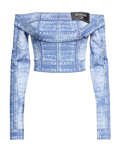 Balmain Woman Top Blue Size 6 Viscose, Polyester, Polyamide