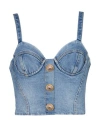 Balmain Button-embellished Denim Bustier Top In Blue