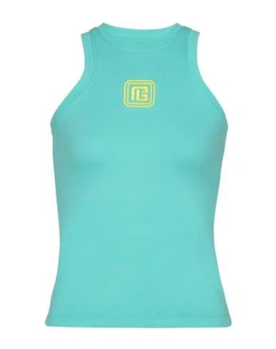 Balmain Logo-embroidered Racerback Tank Top In Blue