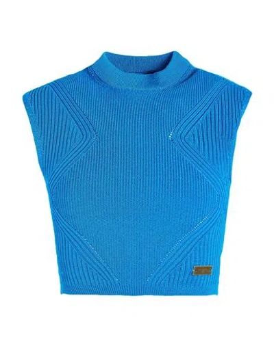 Balmain Woman Top Bright Blue Size 2 Viscose, Polyester