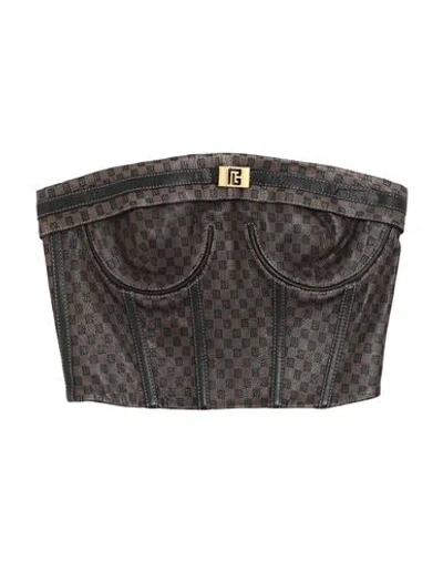 Balmain Woman Top Brown Size 8 Goat Skin