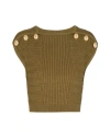 Balmain Knitted Button-detail Cropped Top In Beige