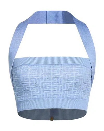 Balmain Woman Top Light Blue Size 6 Viscose, Metallic Polyester, Polyester