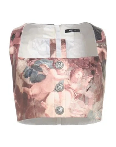 Balmain Woman Top Antique Rose Size 6 Lambskin, Viscose In Pink