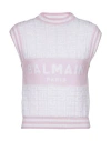 Balmain Monogram Wool And Cotton-blend Knitted Top In Pink