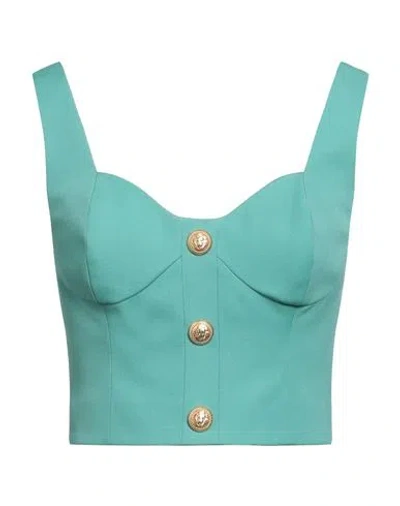Balmain Woman Top Turquoise Size 6 Wool In Blue
