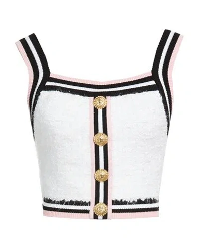 Balmain Woman Top White Size 6 Polyamide, Viscose, Cotton, Polyester