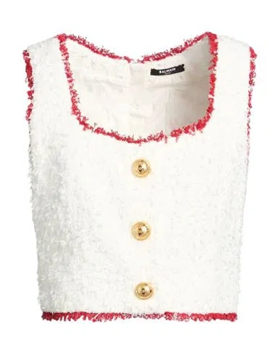 Balmain Woman Top White Size 8 Polyamide