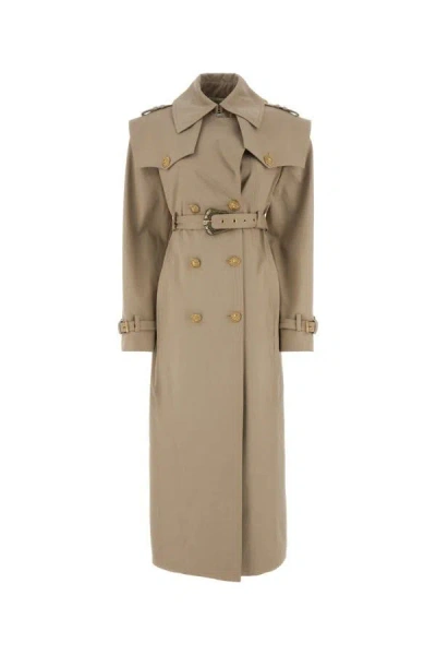 Balmain Double-breasted Twill Maxi Coat In Brown