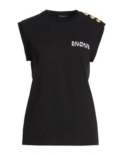 Balmain Woman T-shirt Black Size L Cotton