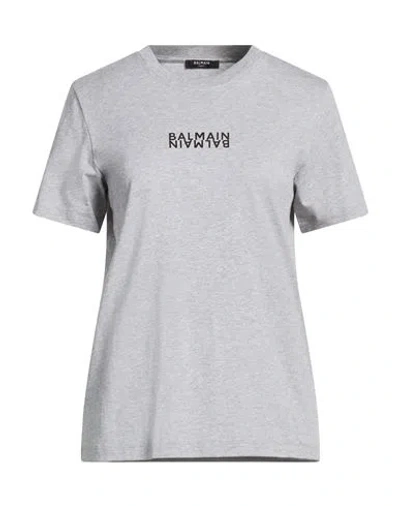 Balmain Woman T-shirt Grey Size L Cotton In Gray