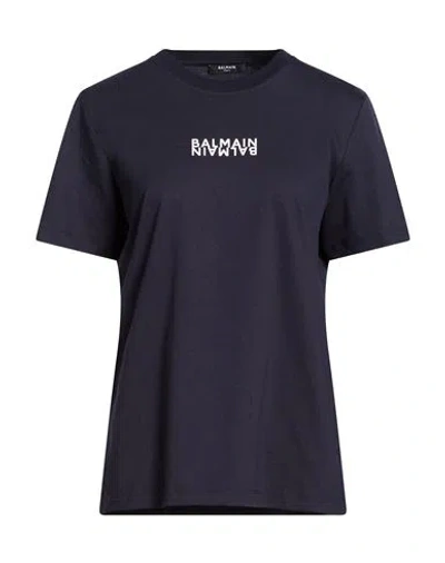 Balmain Woman T-shirt Navy Size L Cotton In Blue