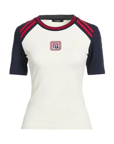 Balmain Woman T-shirt Off White Size L Cotton, Elastane