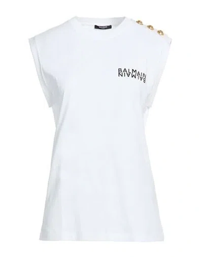 Balmain Woman T-shirt White Size L Cotton