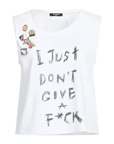 Balmain Woman T-shirt White Size L Cotton