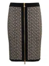 Balmain Monogram Wool Pencil Skirt With Zip In Black