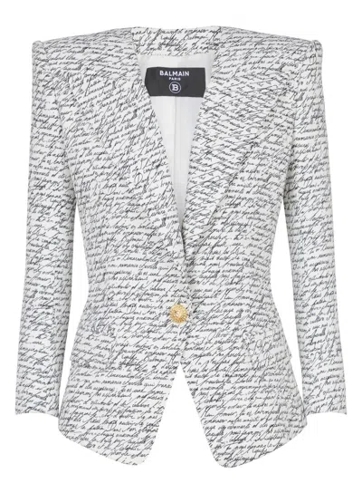 BALMAIN WOMEN'S 1 BTN LOVE LETTER PRINT TAILORED JACKET