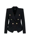 Balmain Women Black Double-breasted Jacket With Branded Buttons And Asymmetric Cut In Wool Woman In Black
