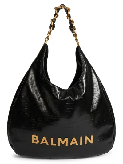 Balmain Women's 1945 Soft Cabas Embossed Leather Hobo Bag In Black