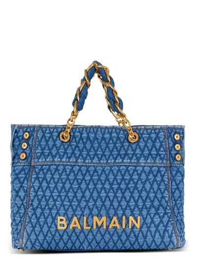 Balmain Women's 1945 Soft Cabas-grid Quilted Denim
