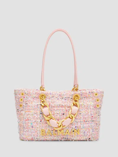 Balmain Women's 1945 Soft Cabas Small Tweed Tote Bag In Pink
