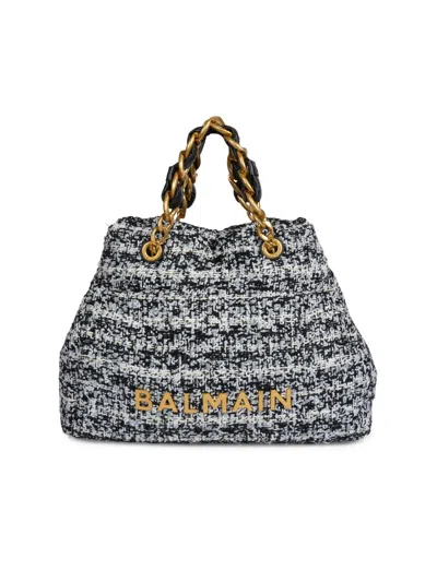 Balmain Women's 1945 Soft Cabas-tweed Tote Bag In Black