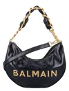 Balmain 1945 Moon Shoulder Bag In Pb Embossed Crinkle Leather In Black