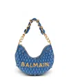 Balmain Women's 1945 Soft Moon Bag In Diamond-quilted Denim In Blue