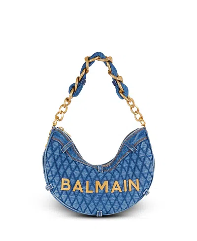Balmain Women's 1945 Soft Moon Bag In Diamond-quilted Denim In Blue