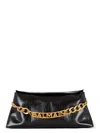 Balmain 1945 Clutch Bag In Calf Leather With Chain And Logo In Black