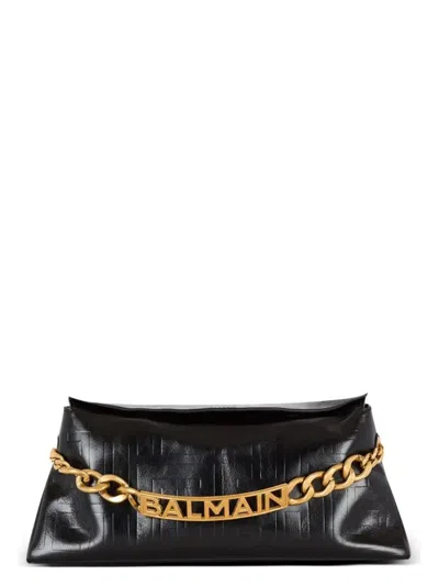Balmain Women's 1945 Soft Pouch-pb Emb Crinkled Lth In Noir