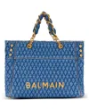 Balmain 1945 Soft Tote Bag In Diamond-quilted Denim In Blue