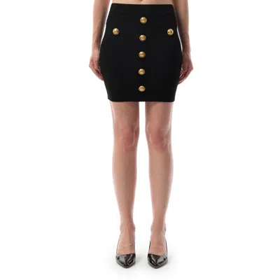 BALMAIN WOMEN'S 2 POCKETS BUTTONED KNIT SHORT SKIRT