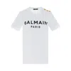 Balmain White Crewneck T-shirt With Logo Print And Golden Buttons In Jersey Woman In White/black