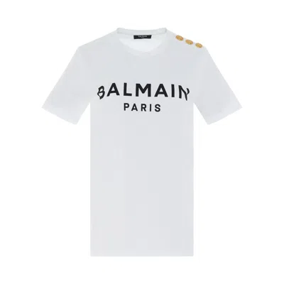 BALMAIN WOMEN'S 3 BUTTON PRINTED LOGO CLASSIC FIT T-SHIRT