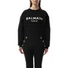 Balmain Women Logo Organic Cotton Cropped Sweatshirt In Black/white