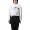 Balmain Cropped Sweatshirt With Logo Print And Buttons In White/black