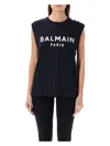 Balmain Embossed-buttons Logo-print Tank Top In Black,white