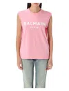 Balmain Logo Button Crew Neck Sleeveless Top In Rose