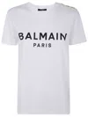 Balmain White Crewneck T-shirt With Logo Print And Golden Buttons In Jersey Woman In White