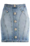 Balmain Buttoned Mini Denim Skirt In Blue