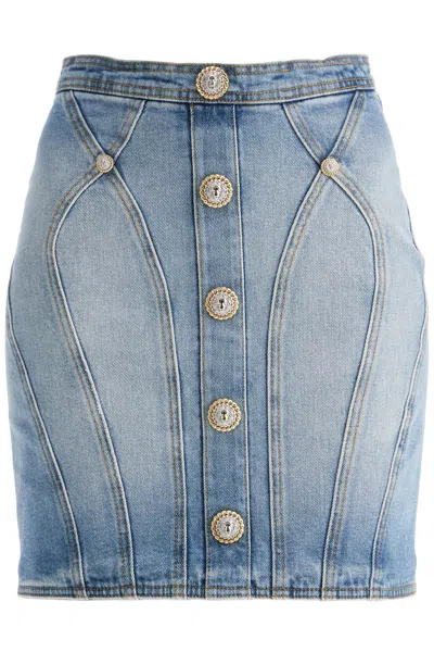 BALMAIN WOMEN'S 4 BTN DENIM SHORT SKIRT