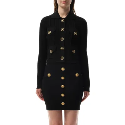 Balmain Women's 4 Pockets Buttoned Ribbed Knit Cardigan In Black