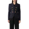 Balmain Black Double-breasted Jacket With Branded Buttons And Asymmetric Cut In Wool Woman In Navy