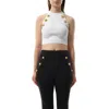 Balmain Halterneck Knit Cropped Top With Gold Buttons In White