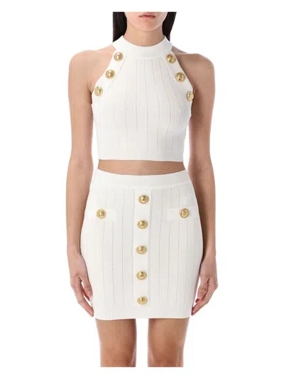 BALMAIN WOMEN'S 6-BUTTON KNIT HALTERNECK TOP