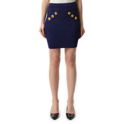 BALMAIN WOMEN'S 6 BUTTON VICHY KNIT SHORT SKIRT