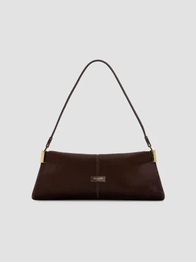Balmain Women's 64-83 Small Pony Hair Shoulder Bag In Marron Fonce