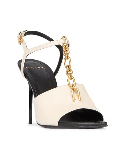Balmain Women's 95mm Chain-link & Leather T-strap Sandals In White